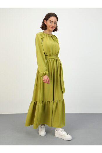 Benin Aerobin Layered Cut Hijab Dress - Oil Green - Benin