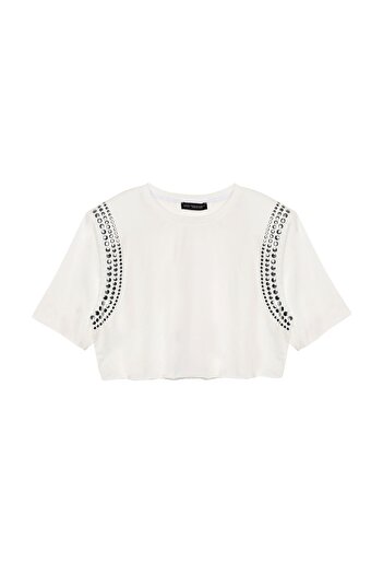 Quzu Trok Accessory Padded Crop T-Shirt Ecru