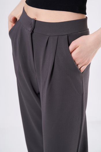 SevdeUgur WOMEN'S GRAY ANTHRACITE HIGH WAIST PLEATED PALACE PANT