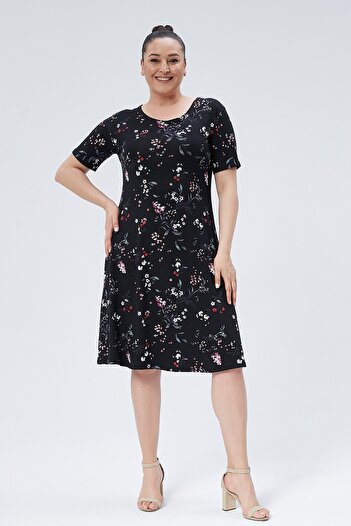 BEĞENDİM Floral Patterned Viscose Basic Short Sleeve Dress