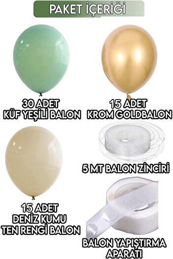 parti hediye sepeti mold green chrome gold balloon chain