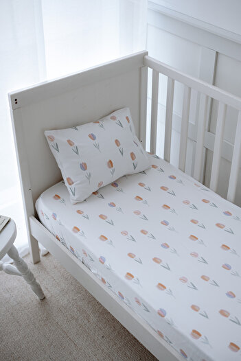 NOU Organic Single Fitted Sheet Set with Colorful Tulips - Spring Tulip