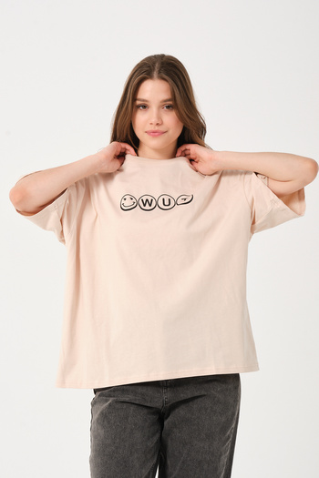 Owut Collection Μπλουζάκι Unisex Beige Crew με στάμπα Oversize