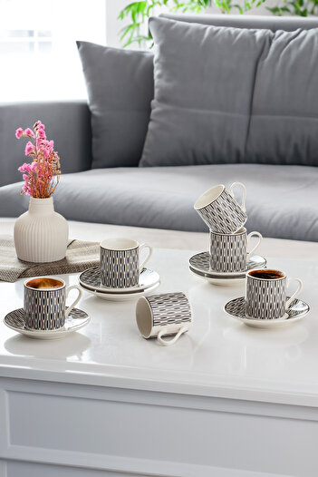 Porsima Yx03 Patterned Porcelain Cup Set - Turkish Coffee for 6 People 90 Cc