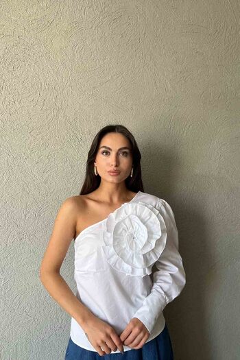 Seda Yalçın Atelier White Single Shoulder Special Design Shirt