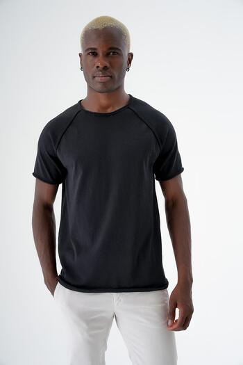 CHUBA Men's Crewneck Sports Cut Short Sleeve Slim Knitwear T-Shirt Black 24S268
