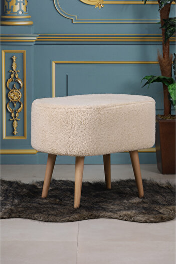 PufyHome DEFNE PELUŞ KREM KUMAŞ GÜRGEN AYAKLI ÇOK AMAÇLI RAHAT GENİŞ PUF KOLTUK
