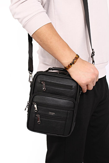By Hakan Men's Handbag with Compartments |   Traum 017 |   Black Sling Bag