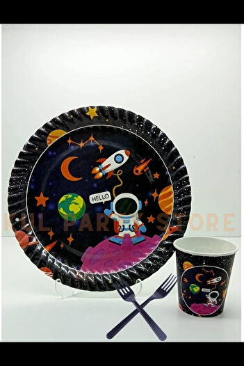 FOKUL Space Cosmic Galaxy - 16 Person Birthday Plate Cup Fork Set Concept