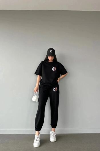 LAND MODA Σετ φόρμας Jogger Crew Neck με στάμπα Panda