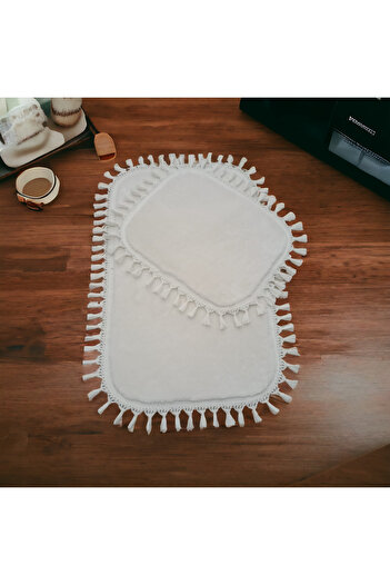 Altun Modern Bath Mat - Small Size, Post Plush, Fringed, 50*80+40*50 cm