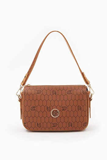 Levidor Honeycomb Patterned Tan Shoulder Bag - Hidden Compartment