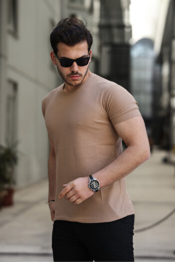 ixir Ανδρικό T-Shirt - Crew Neck, Hole Print, Καφέ
