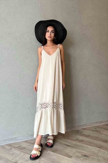 Seda Yalçın Atelier Φυσικό πλεκτό φόρεμα με λουράκια