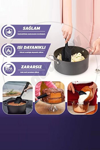 Tilbe Home 6lı Silikon Fırça Spatula Servis Takımı Yanmaz Yapışmaz Siyah Fırçası Kaşık Bıçak Spatula