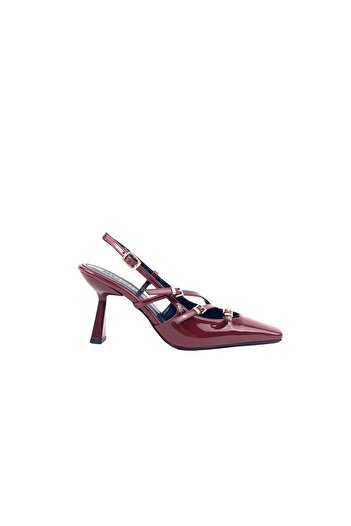 bescobel Women's Keyta Claret Red Thin Heel 3 Buckle Casual Shoes 8cm 766