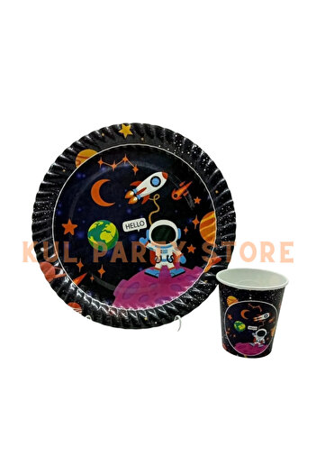 FOKUL Space Cosmic Galaxy - 16 Person Birthday Plate Cup Fork Set Concept