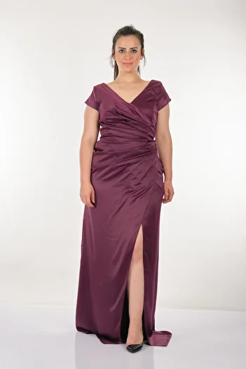 DORİ Dori V-neck Large Size Low Sleeve Cherry Women's Dress 221bb4051