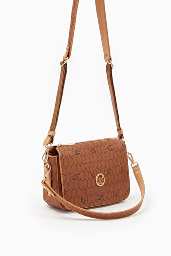 Levidor Honeycomb Patterned Tan Shoulder Bag - Hidden Compartment