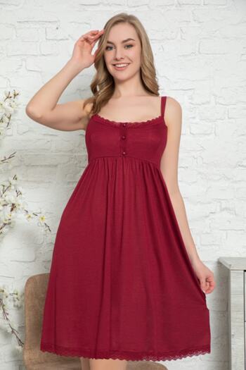 Duchesse Women's Burgundy Combed Cotton Nightgown Dressing Gown Set 2016