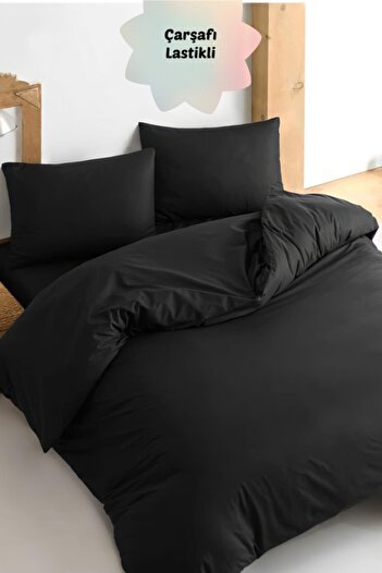 Always Single Duvet Cover Set with Elastic Sheet Black