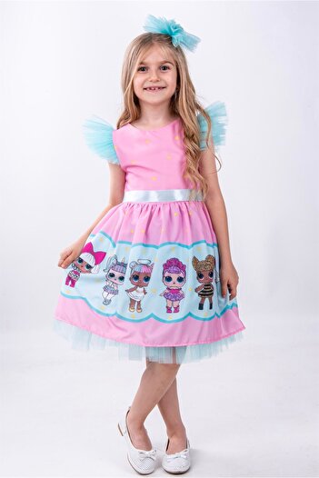 Buse&Eylül Bebe Pink Baby Patterned Tulle Detailed Girl's Party Dress