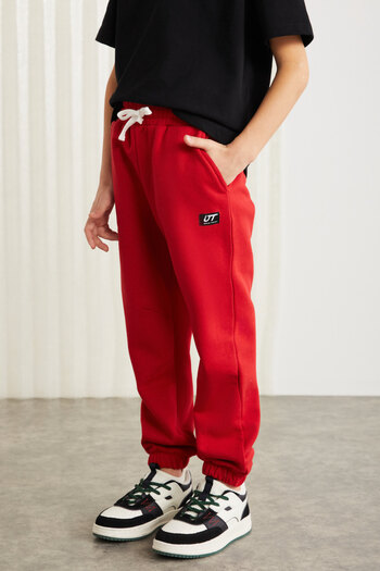 GRIMELANGE EVANS-GRM24014 75% cotton 25% polyester with ornamental label rostered thread boy jogger Red Tracksuit
