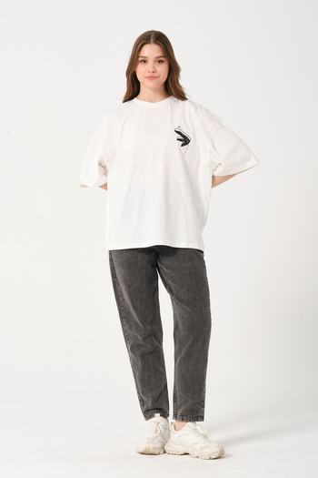 Owut Collection Μπλουζάκι Unisex Ecru Crew Neck με στάμπα Oversize