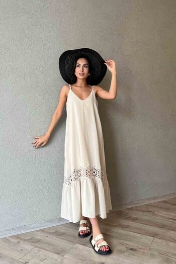 Seda Yalçın Atelier Φυσικό πλεκτό φόρεμα με λουράκια