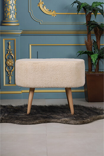 PufyHome DEFNE PELUŞ KREM KUMAŞ GÜRGEN AYAKLI ÇOK AMAÇLI RAHAT GENİŞ PUF KOLTUK