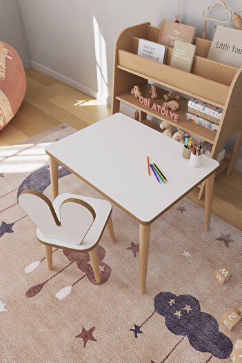 OBİ Atölye Çocuk Oyun Aktivite Masası 60x45 Cm Çocuk Çalışma Masası Masa Sandalye Seti