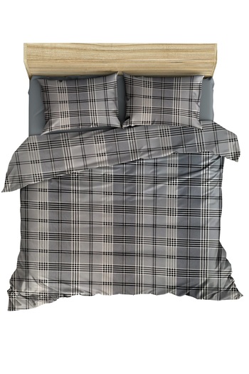 makiteks Maki Cotton Black Gray Plaid 200x220 cm Double Duvet Cover and 2 Pillowcases Set