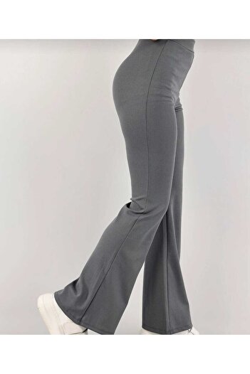 ARMİZA Women's Beige Flare Leg Ribbed High Waist Tights