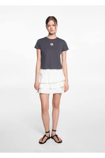 Mango Teen Linen Mixed Ruffle Skirt