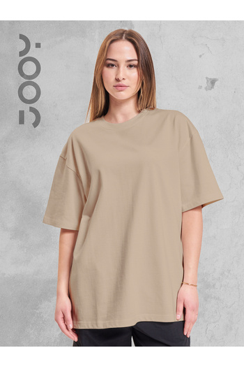 Jooy Company Απλό μπεζ Crew Neck Oversize Boyfriend Basic Tshirt