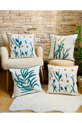SWITA Home Design 4-Piece Combination Punch Embroidered Throw Pillow Cover (panch)