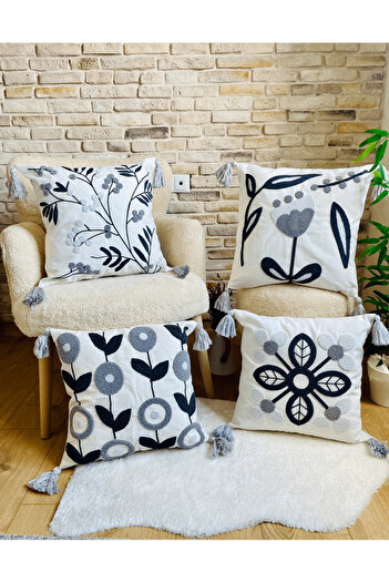 SWITA Home Design 4-Piece Combination Punch Embroidered Throw Pillow Cover (panch)