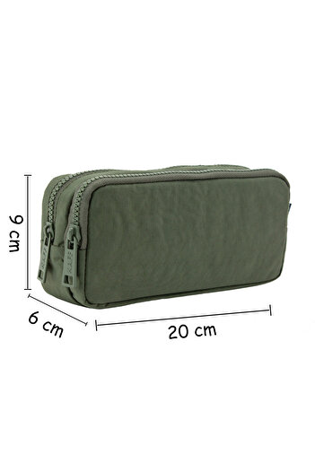 FCSTORE Large Khaki Pencil Case - Waterproof, Crinkle School Pencil Holder with Two Eye Pockets 20x10cm