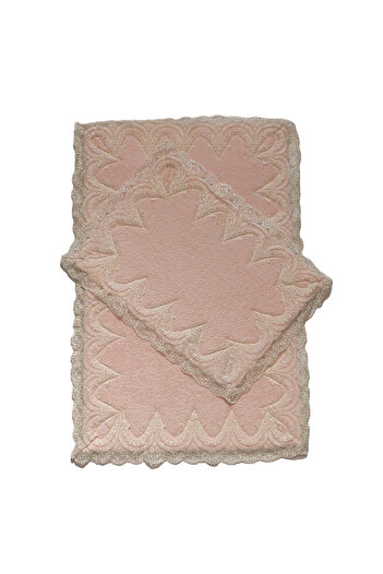 Alanur Home Mihrimah Lacy Cotton 2-Pece Σετ Τουαλέτας Μπάνιου Χαλάκι Μπάνιου Ροζ