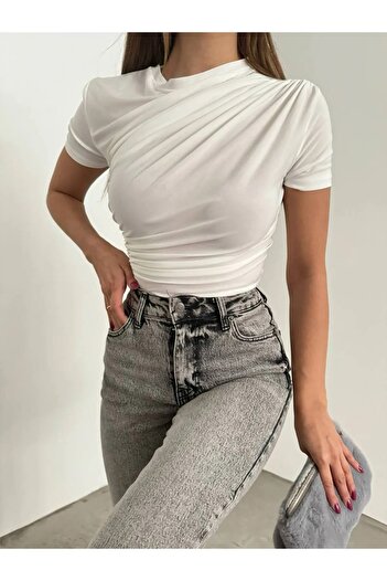 MEECY Gathered Short Sleeve Blouse