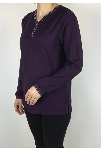 ECE GİYİM Viscose Fabric - Lycra Turned, V-Neck and Ribbed Combed Cotton Blouse