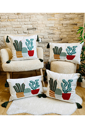 SWITA Home Design - 4-Piece Combination Punch Embroidered Throw Pillow Cover Set