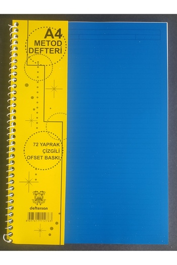 DEFTERSAN 1 قطعة A4 72 ورقة غطاء PP مخطط