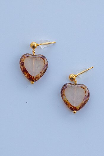 Lila Rosa Heart Patterned Authentic Glass Earrings
