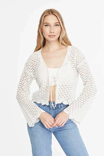 MA ananas Openwork String Tied Short Cardigan