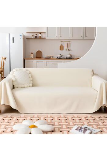 pamukidea 500x200 cm L - Köşe Koltuk %100 Pamuklu Natural Buldan Keten Çekyat - Koltuk Örtüsü