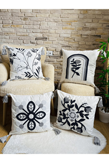 SWITA Home Design 4-Piece Combination Punch Embroidered Throw Pillow Cover (panch)