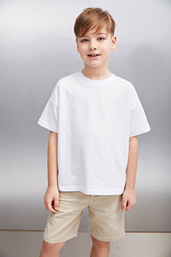 GRIMELANGE Męski oversize'owy biały T-shirt Octave