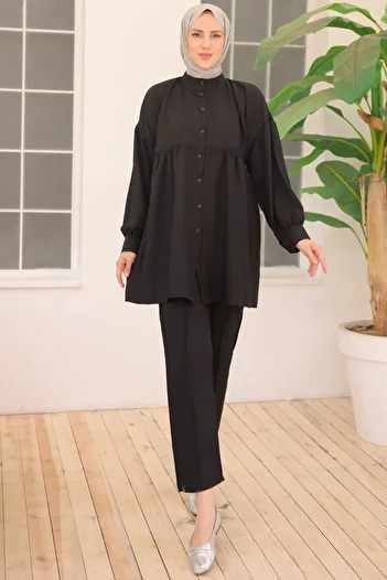 benguen 3350 Front Buttoned Double Set Black