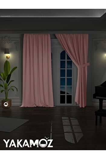 Yakamoz HIGH QUALITY BABY PINK BLACKOUT FON CURTAIN EXTRAFOR WITH STRING SINGLE WING DARK TOUCH SERIES